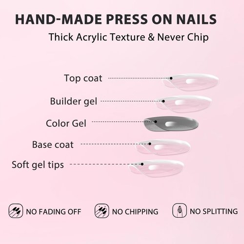 KQueenest Pastel Light Pink Press on Nails Short Oval, Glossy Soft Gel Fake Nails Press on, Extra Short Almond Fake Nails with UV Cover, Thick Acrylic Glue on Nails for Wome Wedding & Everyday 4 Pcs