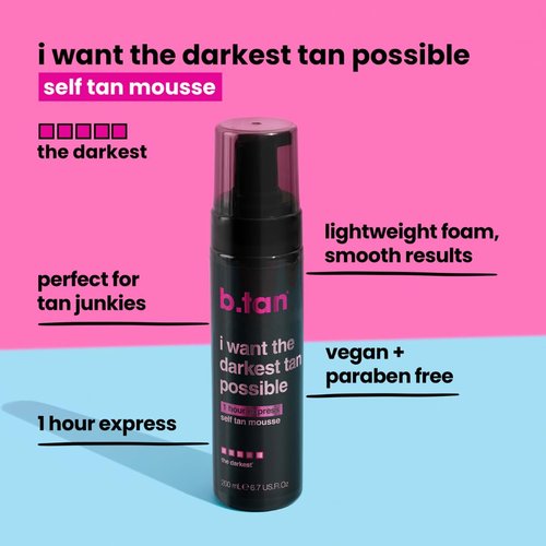 b.tan Ultra Dark Self Tanner Mousse - Fast 1 Hour Express Tanning Foam for Golden Glow, 6.7 Fl Oz