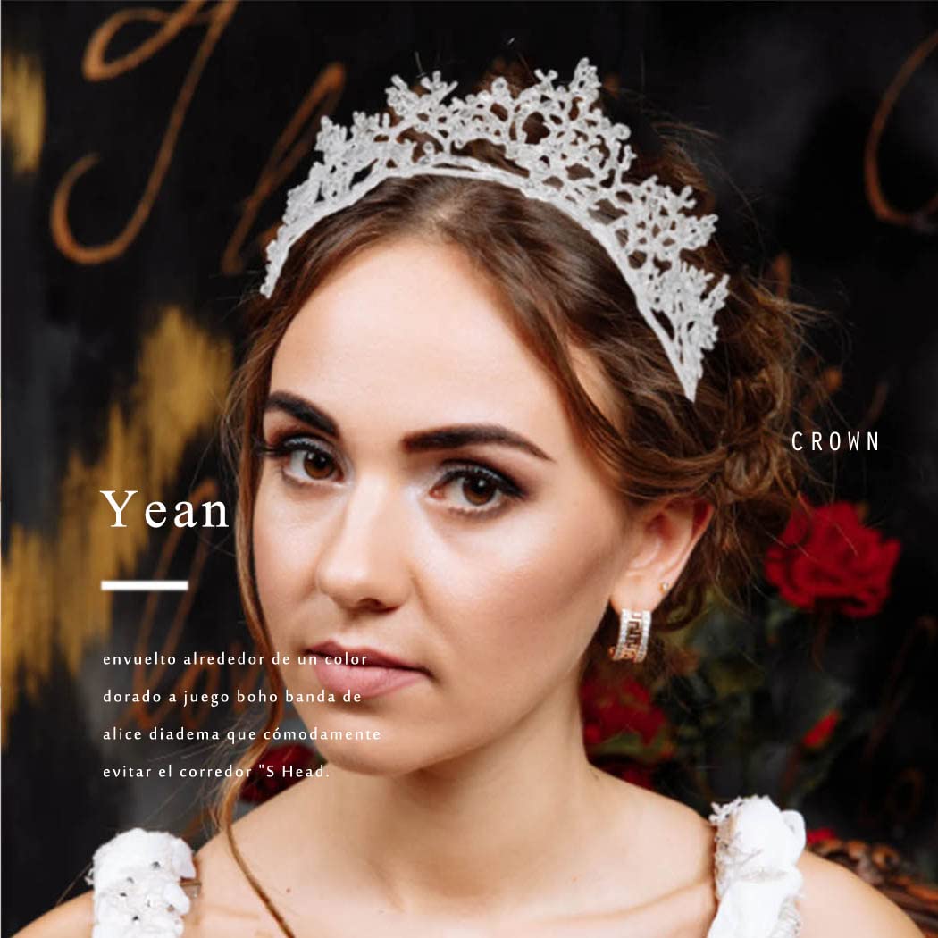 Yean Adult Tiaras and Crowns Gold Wedding Princess Queen Crown Baroque Vintage Rhinestone Tiara Hair Accessories for Women and Men (Silver)