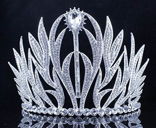 Sexy Floral Clear Austrian Crystal Rhinestone Large Tiara With Hair Combs Crown Pageant Beauty Queen Princess Birthday Party Hair Jewelry Prom Silver T11979
