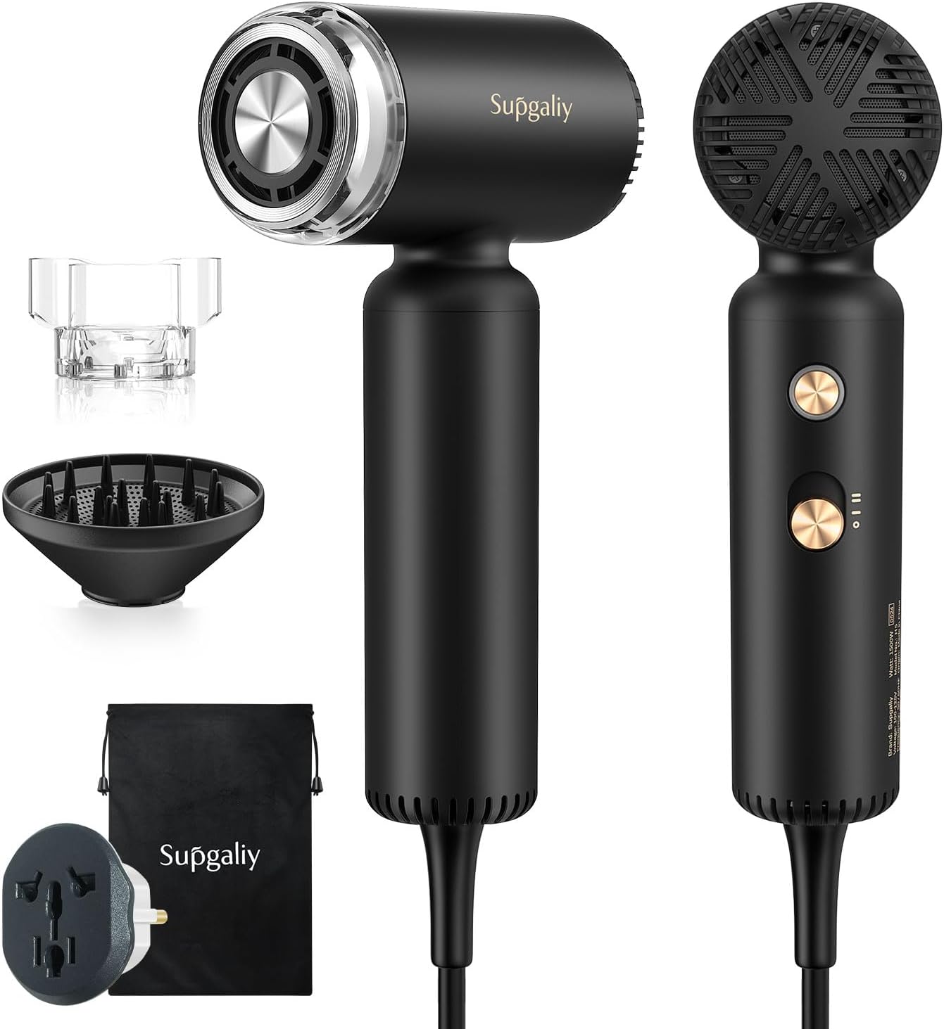 Skiennix Dual Voltage Travel Hair Dryer - Mini Ionic Blow Dryer with Diffuser | Lightweight & Portable, Black