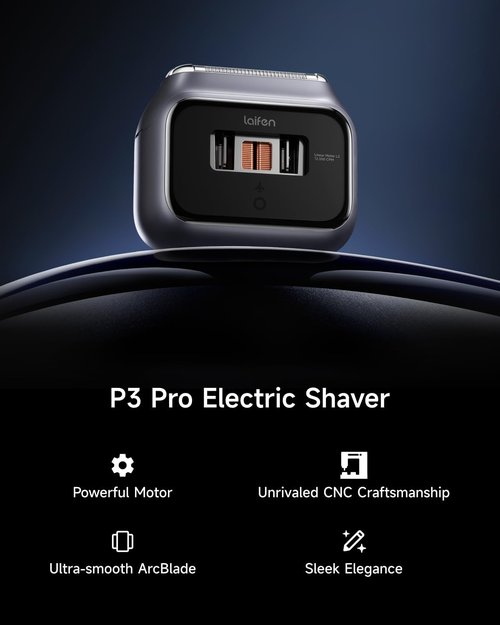 Laifen P3 Pro Electric Shaver - 3-Blade Design, 12,000 Cuts/Min, IPX7 Waterproof, Rechargeable | Space Gray Aluminum Alloy