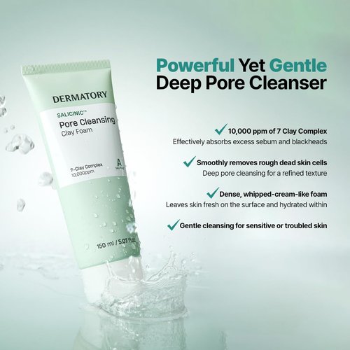 DERMATORY Salicylic™ Pore Cleansing Clay Foam - Deep Purifying Face Wash for Oily Skin | 5.07 fl. oz.