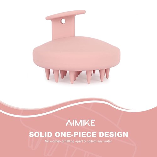 AIMIKE Scalp Massager Shampoo Brush - Soft Silicone Hair Scrubber for Dandruff & Hair Growth - Pink