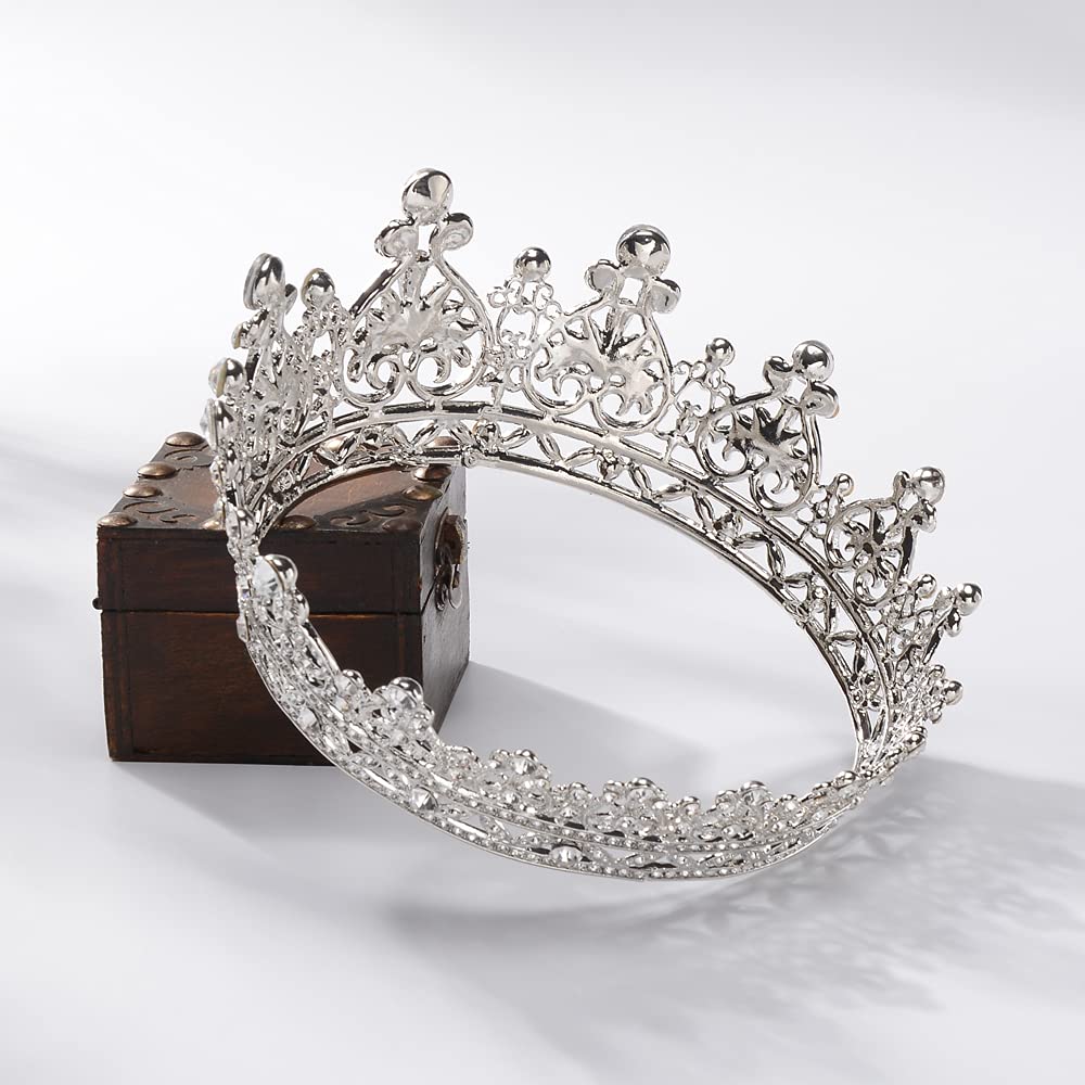 Eseres Silver Prom Queen Crowns Full Round Metal Crown Women Wedding Birtdhay Crowns and Tiaras