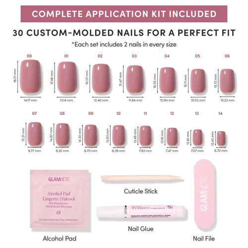 Glamnetic Press On Nails - Mauve On | Short Squoval Muted Purple Fake Nails, Salon Quality Nails | 15 Sizes - 30 Nail Kit with Glue