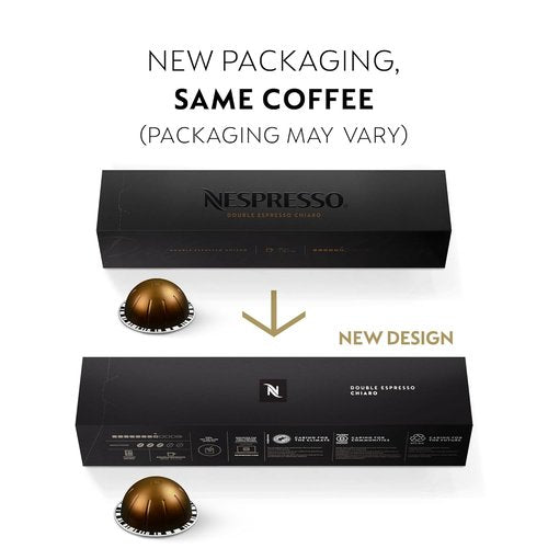 Nespresso Vertuo Double Espresso Chiaro - Medium Roast Coffee Pods, 30-Count, Brews 2.7oz
