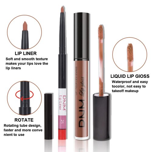 Regine Switzerland Lip Liner & Lipstick Set - 24H Waterproof Matte Brown & Rose-Beige Duo