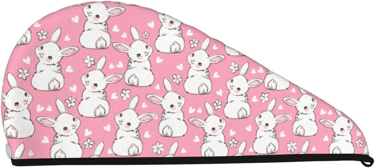 Skiennix Bunny Hair Towel Wrap - Fast Drying Microfiber Turban with Buttons for Curly & Thick Hair