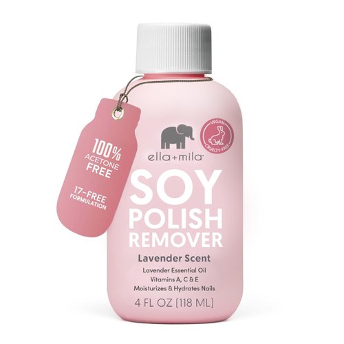 Ella+mila Soy Nail Polish Remover - Non-Toxic, Gentle Formula with Lavender Oil & Vitamins (4 fl oz)