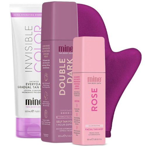 MineTan Deluxe Bronze Self Tanner Bundle - Achieve Dark, Glowing Skin | Includes Double Dark Mousse, Face Mist & Mitt