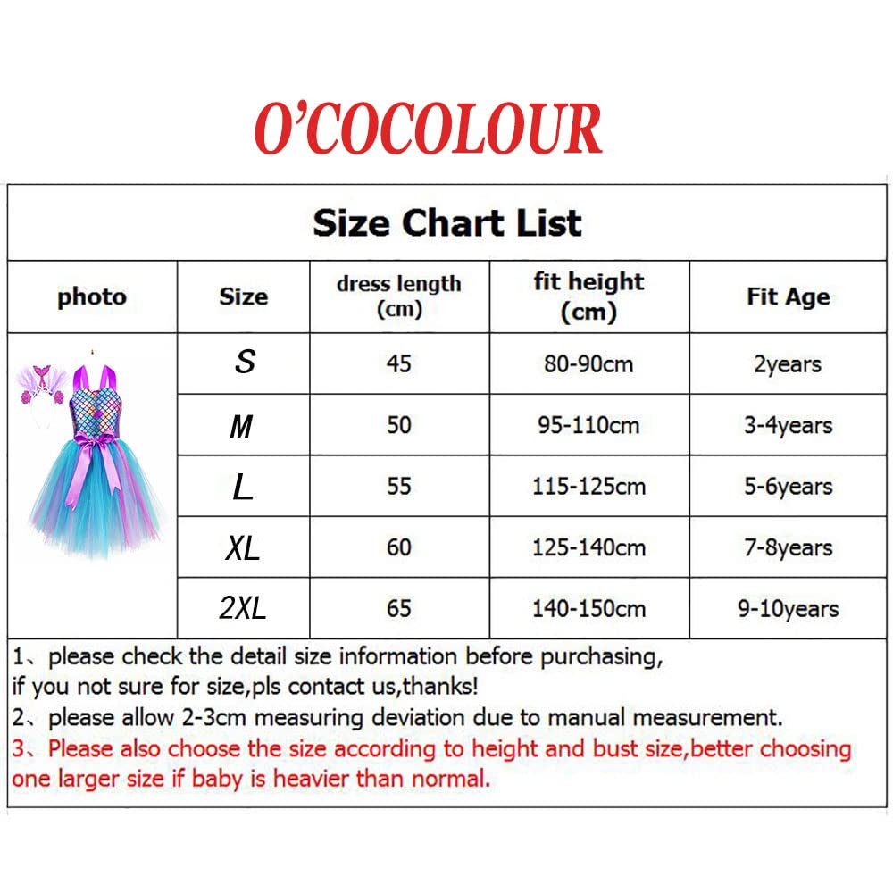 O'COCOLOUR Summer Mermaid Costume for Girls Halloween Birthday Party Outfits with Headband (7-8 Years, Blue)