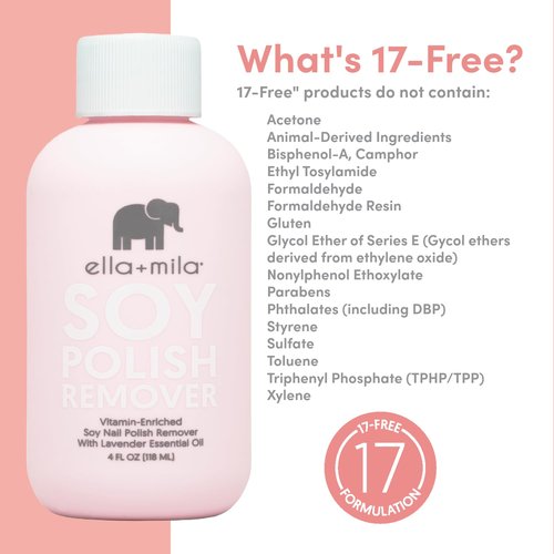 Ella+mila Soy Nail Polish Remover - Non-Toxic, Gentle Formula with Lavender Oil & Vitamins (4 fl oz)