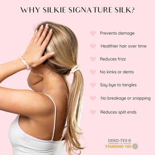 SILKIE x4 Set - Forget Satin - 100% Pure Mulberry Silk Black Brown Skinny Scrunchies Travel Pouch Everyday Hair Ties Elastics Hair Care Ponytail Holder No Damage (Chocolate)