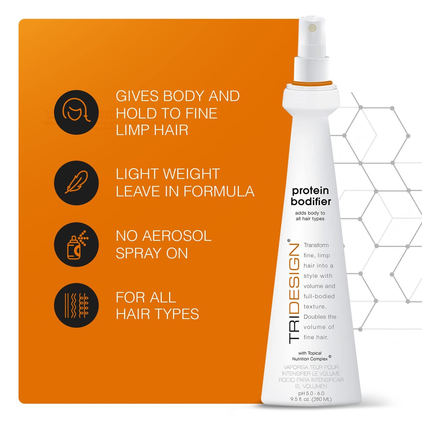 TRI Design Protein Bodifier - Volumizing Hairspray for Full-Bodied Texture - Nourishes Fine Hair - 9.5 oz