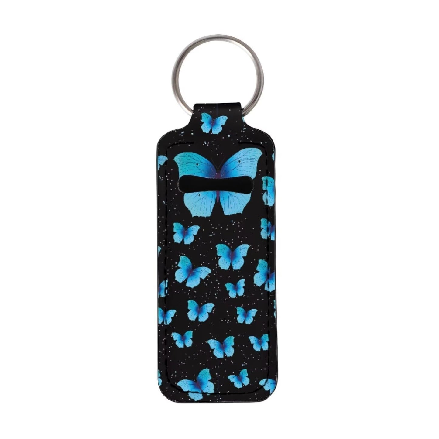 SEANATIVE Blue Butterfly Lipstick Keychain Holder for Women elegant Chapstick Sleeve Key Chain Durable Lip Gloss Holder Protective Case