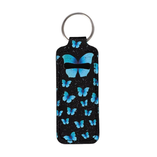 SEANATIVE Blue Butterfly Lipstick Keychain Holder for Women elegant Chapstick Sleeve Key Chain Durable Lip Gloss Holder Protective Case