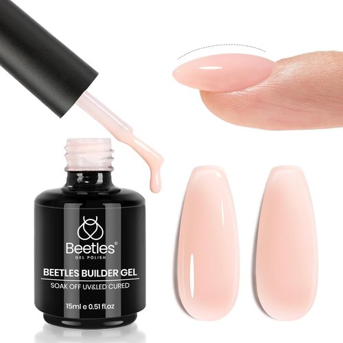 Beetles Builder Gel for Nails, 8 in 1 Jelly Nude Gel Builder for Building Apex & Extension Strengthener Thin Nails DIY Winter Nails Art Design for Beginner Women, UV & LED Lamp Needed