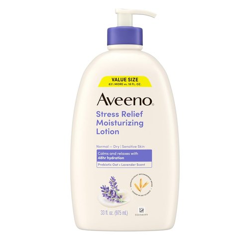 Aveeno Stress Relief Body Lotion - Calming Lavender & Oat Formula for Sensitive Skin | 33 fl. oz, 48-Hour Hydration