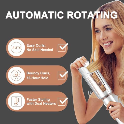 JINRI Automatic Rotating Curling Iron - Portable 1 Inch Beach Waves Curler with Ionic Technology & Ceramic Coating