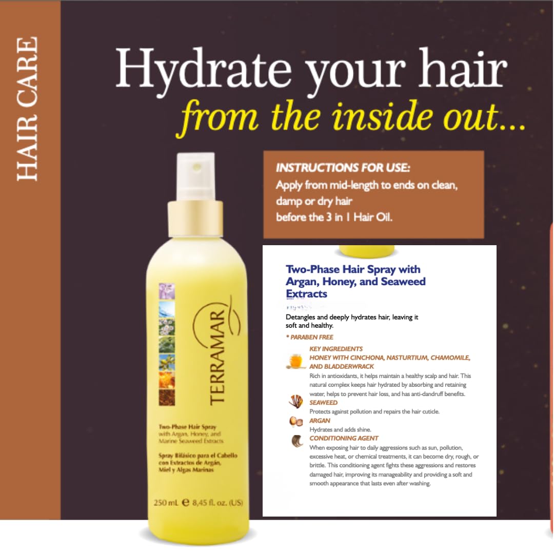 Terramar Two-Phase Hair Spray - Argan & Honey Conditioning Treatment | Paraben-Free, 8.45 fl oz