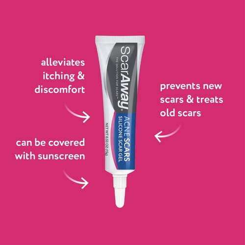 ScarAway Acne Scar Treatment, Clear Silicone Scar Gel, 100% Medical-Grade, Helps Improve Size, Color & Texture of Post-Acne Hypertrophic & Keloid Scars on Face & Body, Water Resistant, 15 grams