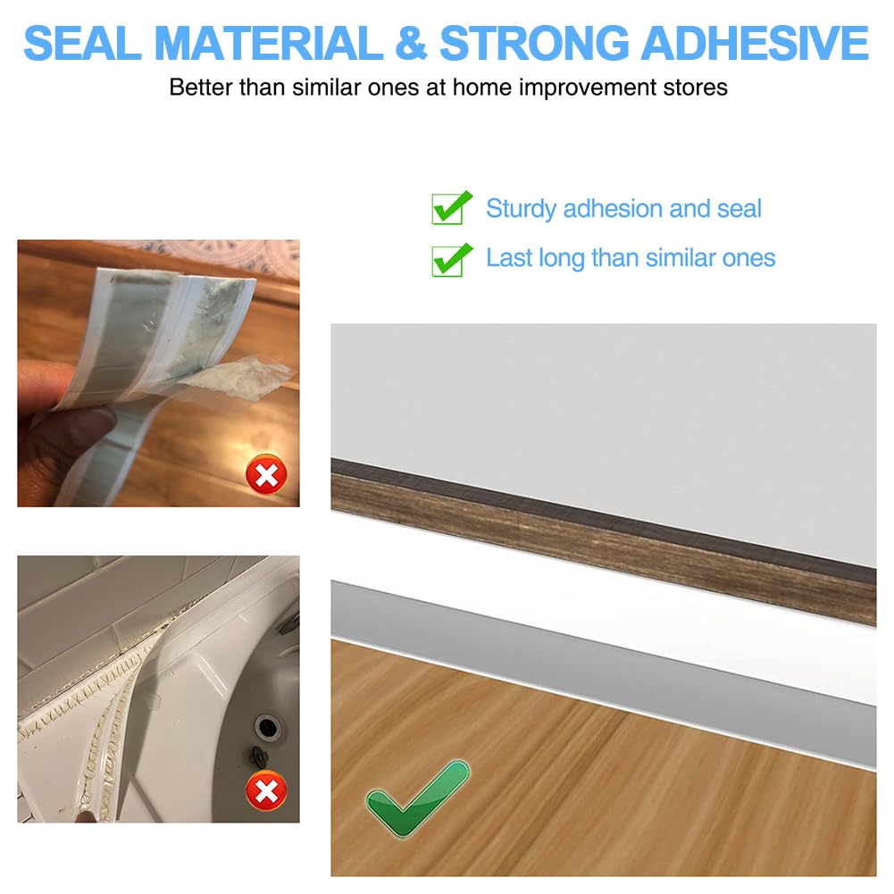 Skiennix Caulk Tape - Self-Adhesive Waterproof Sealant Strip for Bathroom & Kitchen | 2 Rolls, White