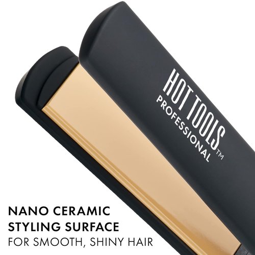 Hot Tools Pro Artist Nano Ceramic Flat Iron - Wide Plate for Faster Styling (1.25 Inch)