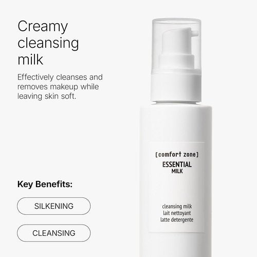 Comfort Zone Essential Cleansing Milk - Creamy Face Wash & Gentle Makeup Remover for All Skin Types | 6.76 Fl Oz