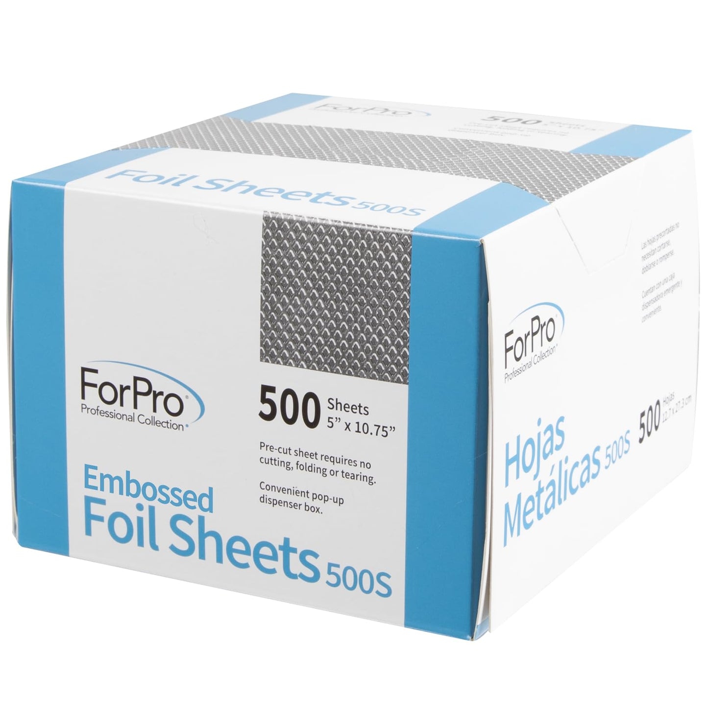ForPro Professional Collection Embossed Foil Sheets 500S, Aluminum Foil, Pop-Up Dispenser, for Hair Color Application and Highlighting Services, Food Safe, 5” W x 10.75” L, 500-Count (Pack of 12)