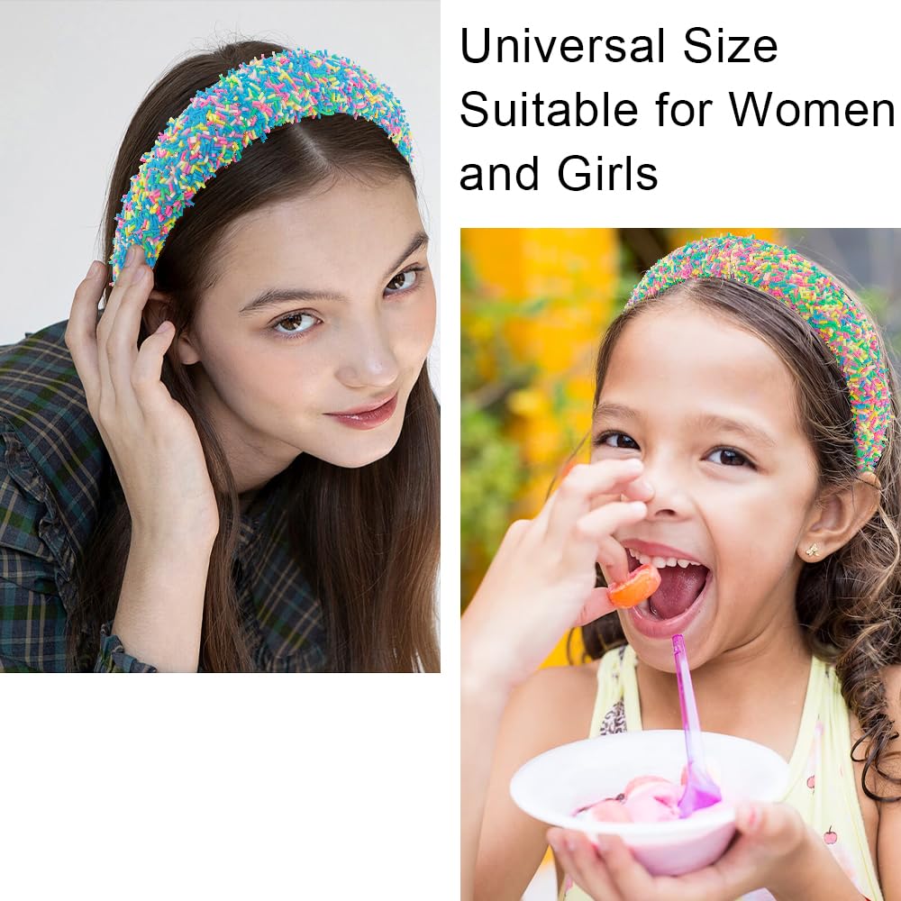 AHONEY 2 Pack Candy headband Thick Padded Headband for Women Girls, Cute Headbands Sprinkles Wide Head Band Non Slip Glitter Birthday Hair Accessories for Girls (Green&Blue)