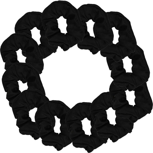 12 Pack Solid Hair Ties Scrunchies (Black)