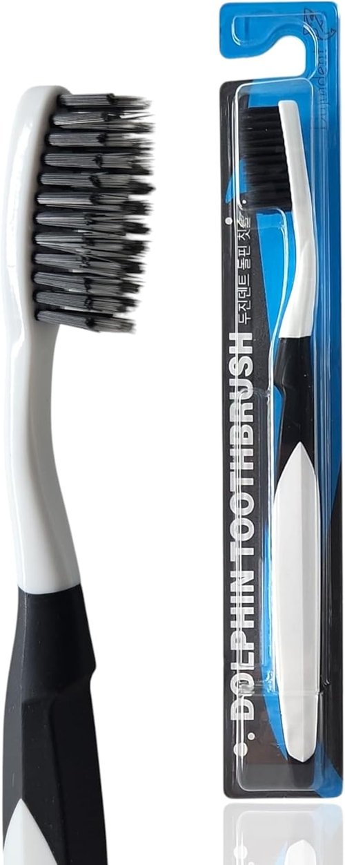 Dolphin Charcoal Infused Toothbrush - Extra Soft Ultra Fine Tapered Bristles for Sensitive Gums | Black