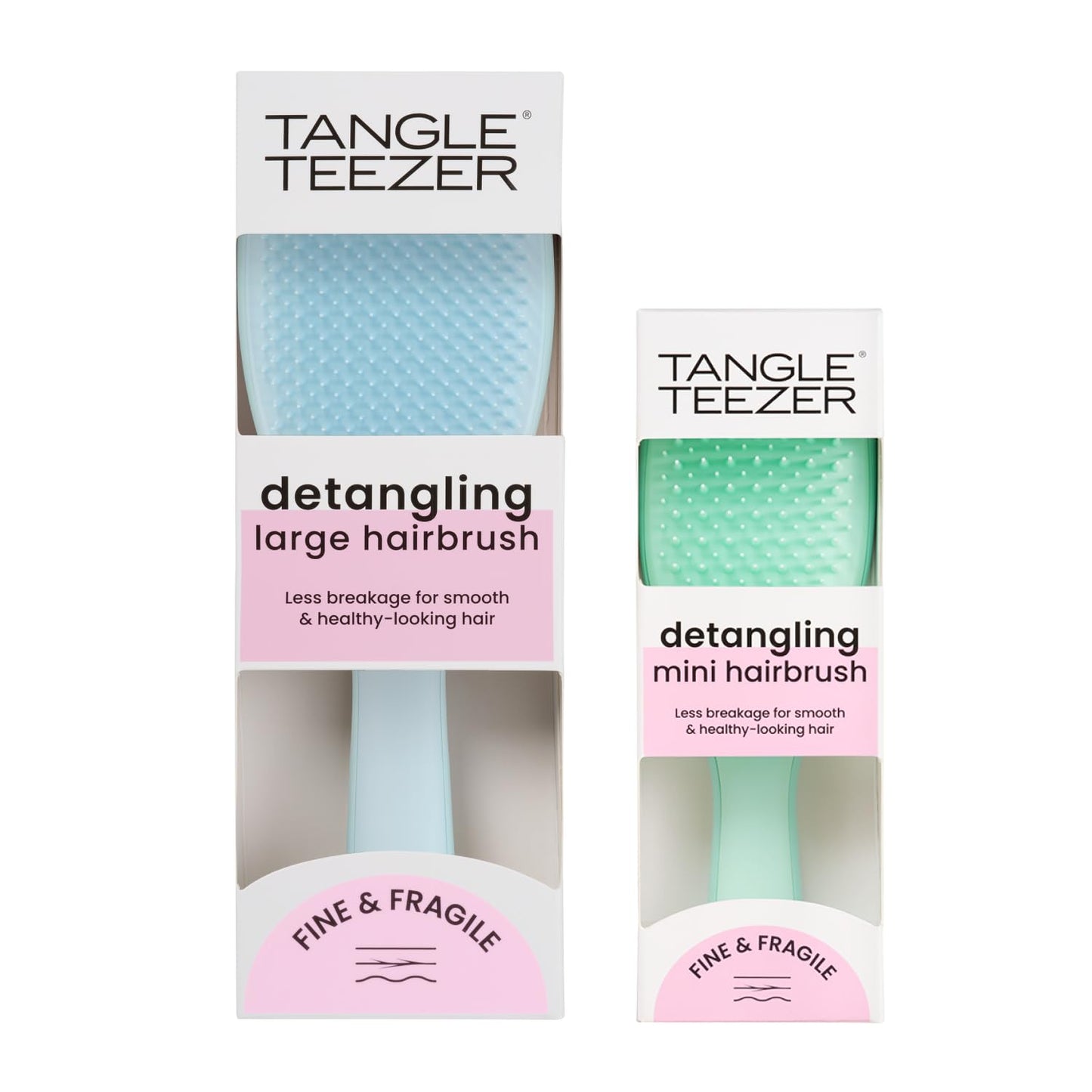 Tangle Teezer Detangler Hairbrush Duo - Reduces Breakage & Eliminates Knots | Large & Travel Size, Blue & Mint