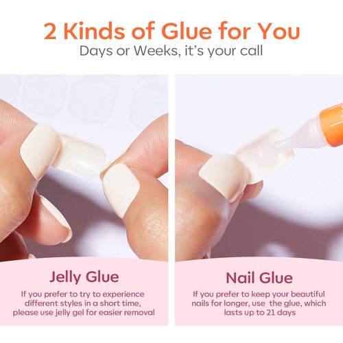 Modelones Milky White Press on Nails Almond, Spring Short Fake Nails, Reusable Nail Kit with Nail Glue Adhesive Tabs Mini Nail File, Nails Press Ons 32Pcs 16 Sizes, Women Girl Gift