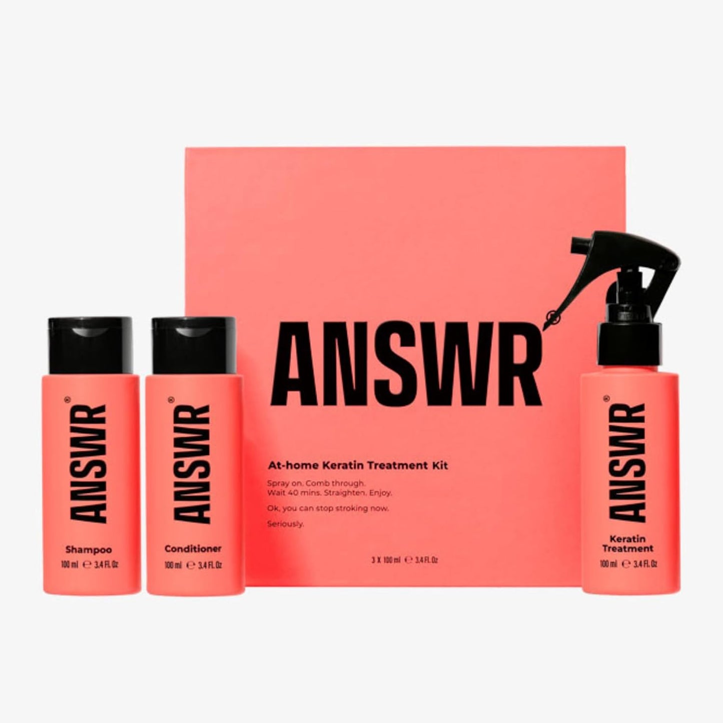 ANSWR At Home Brazilian Keratin Hair Treatment - Eliminates Frizz, Salon Results, Sulfate-Free | 3 x 100ml Kit