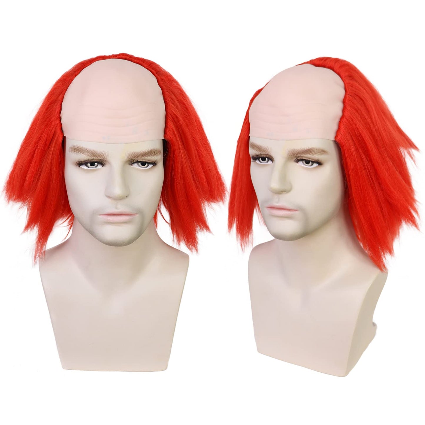 HUNIGIR Clown Wig Bald Red Wig Short Fluffy Wig Red Bald Head Wig Heat Resistant Synthetic Halloween Party Cosplay Costume Wig (Red)