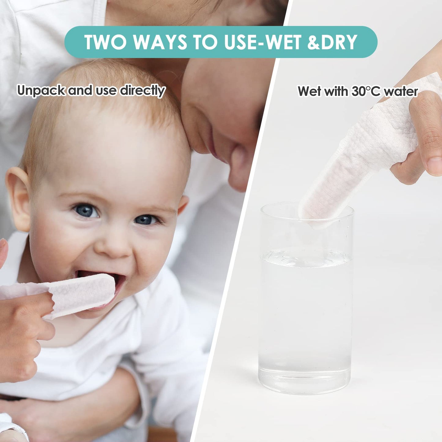 dearlomum Toddler Baby Dry Wipes, Baby Newborn Tongue Cleaner, 60PCS Disposable Infant Wipes Clean Baby Mouth,Gauze Gum Cleaner Toothbrush Baby Oral Cleaning Stick Dental Care for 0-36 Month Baby