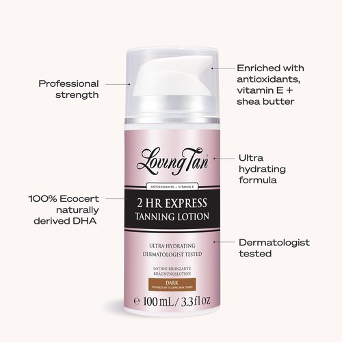 Loving Tan 2 Hr Express Self Tanning Body Lotion - Dark, Hydrating & Streak-Free Glow | 3.3 fl oz