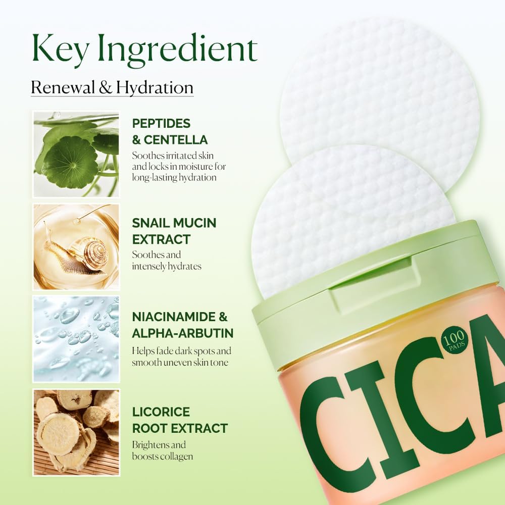 Skiennix Hydrating Toner Pads - Snail Mucin & Niacinamide for Sensitive Skin | 100 Hypoallergenic Exfoliating Pads