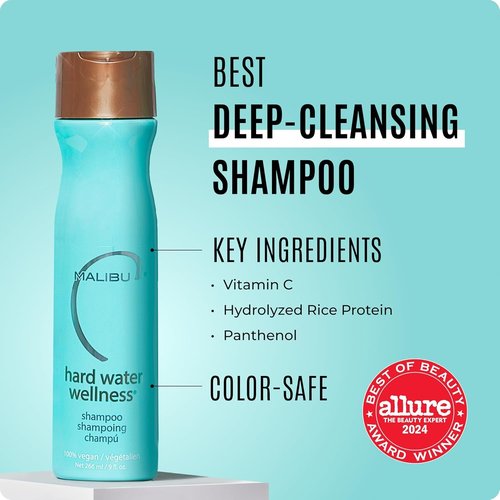 Malibu C Hard Water Wellness Shampoo - Hydrating, Sulfate-Free Formula for Mineral Removal | 10 Fl Oz