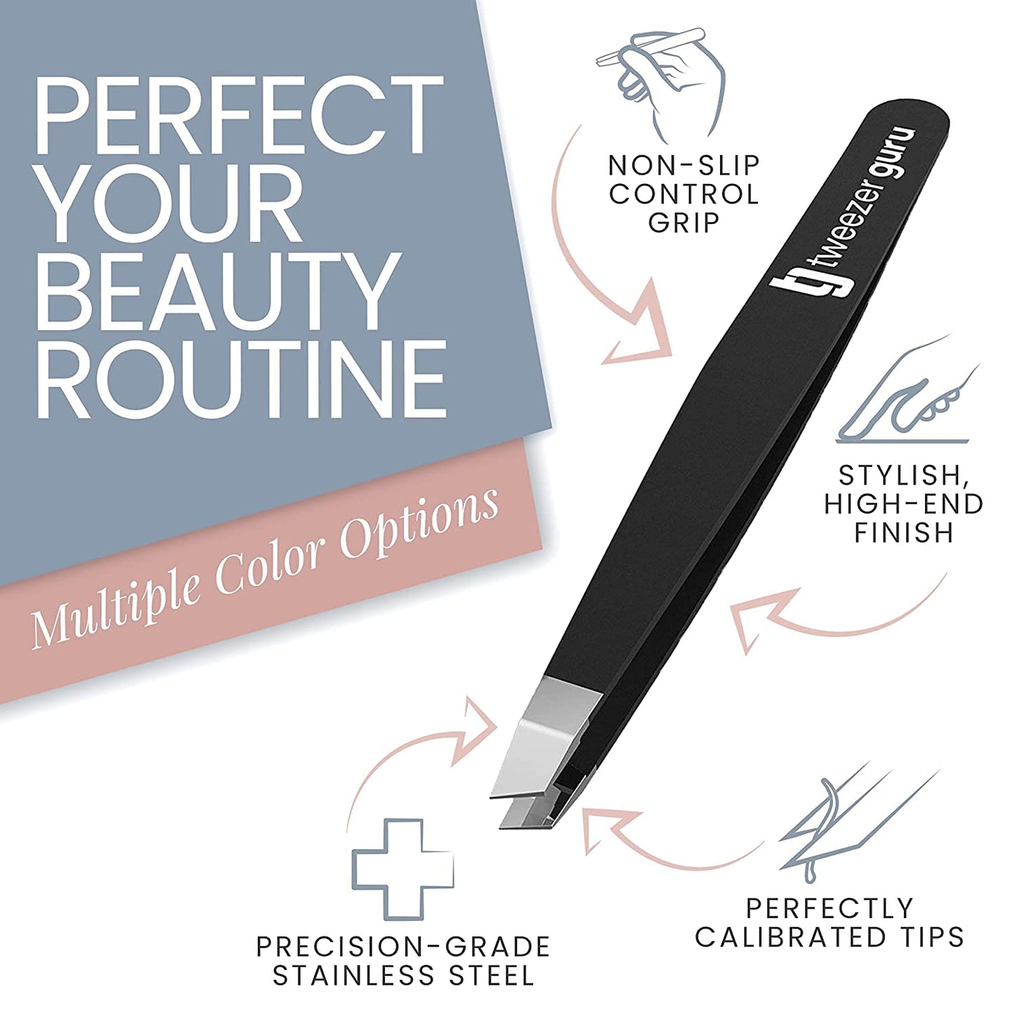 Tweezer Guru Tweezers for Women - Slant Pointed Precision Tweezers for Eyebrows & Ingrown Hair Removal - Blackhead and Splinter Tweezer with Sharp Needle Nose Point for Plucking (Purple)