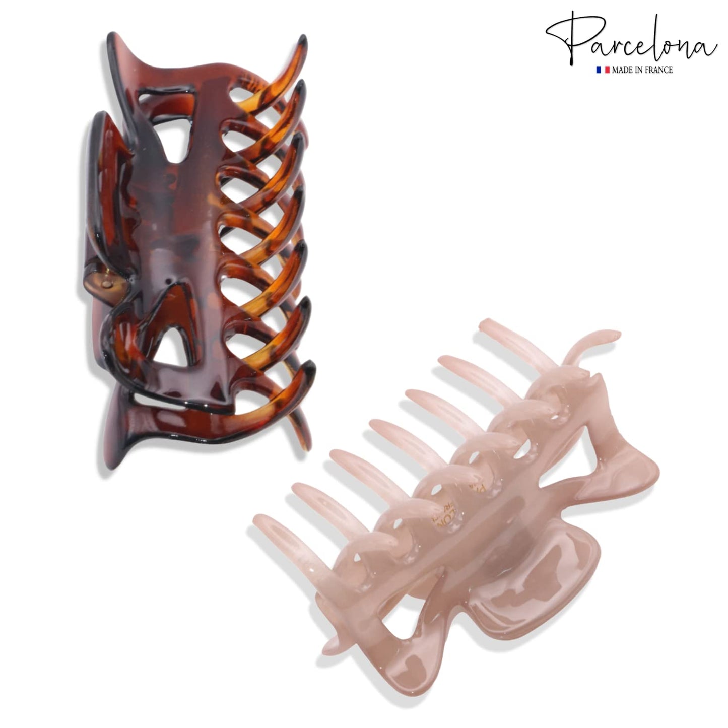 Parcelona French Classic Small 2.5" Celluloid Jaw Hair Claw Clips for Women and Girls (Blush Pink-Tortoise Shell)