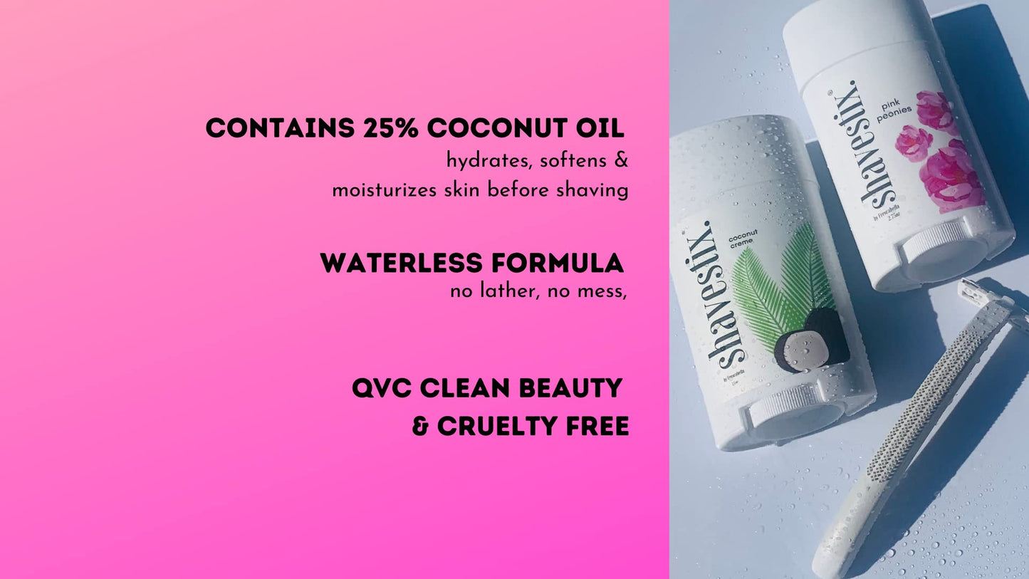 Shavestix Travel Size Shave Stick 2.75 Oz | Pink Peonies Scented Shaving Stick Gel Bar | Hair Removal Shaving Cream for Women | Avert Razor Bumps, Burn