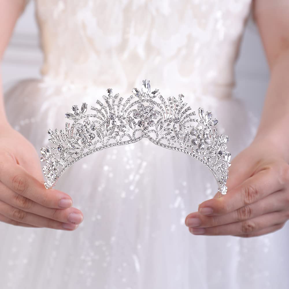 JWICOS Bridal Crystal Wedding Tiara Crown for Brides and Bridesmaids (Silver)