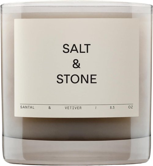 Salt & Stone Scented Candle - Hand-Poured Coconut & Soy Blend Wax | Aromatic Santal & Vetiver | 8.5 oz, 50 Hour Burn Time