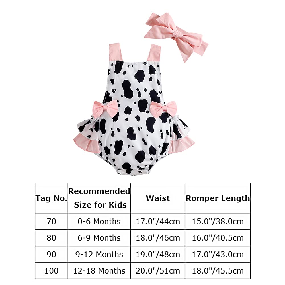 Baby Girl Romper Toddler Smash Cake Outfit Backless First Birthday Outfits Bubble Bodysuit One Piece Polka Dot Summer Clothes Casual First Communion Baby Shower Thanksgiving Pink- Cow 6-9 Months