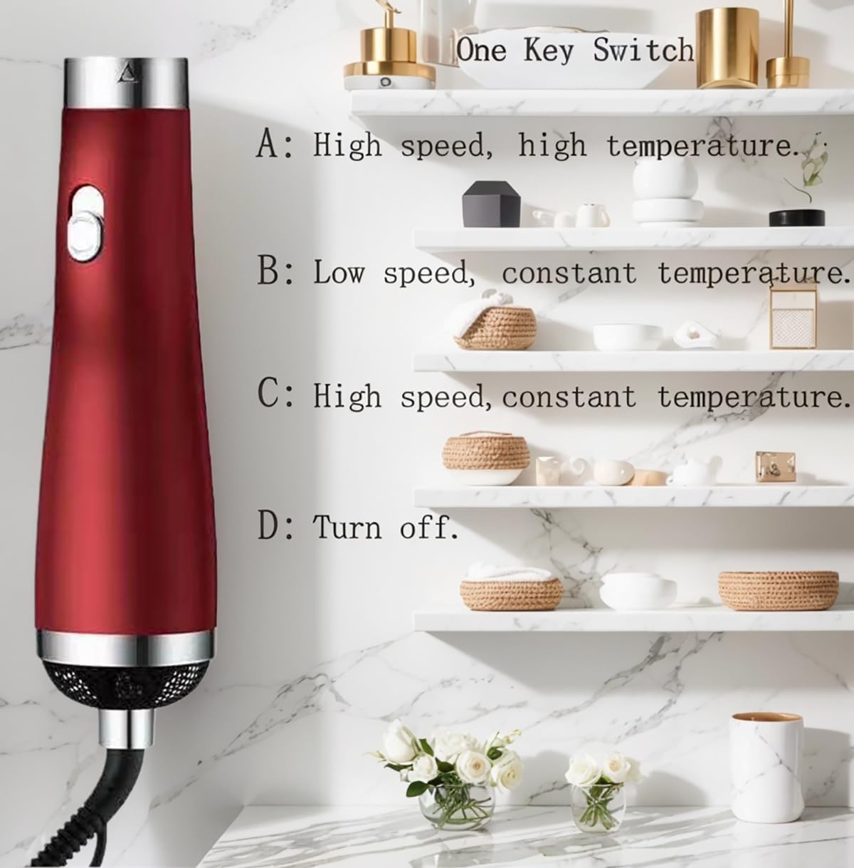 Skiennix Portable Hair Dryer - High-Speed Travel Dryer with Negative Ion Technology | 3 Heat/Speed Settings, Low Noise, Red