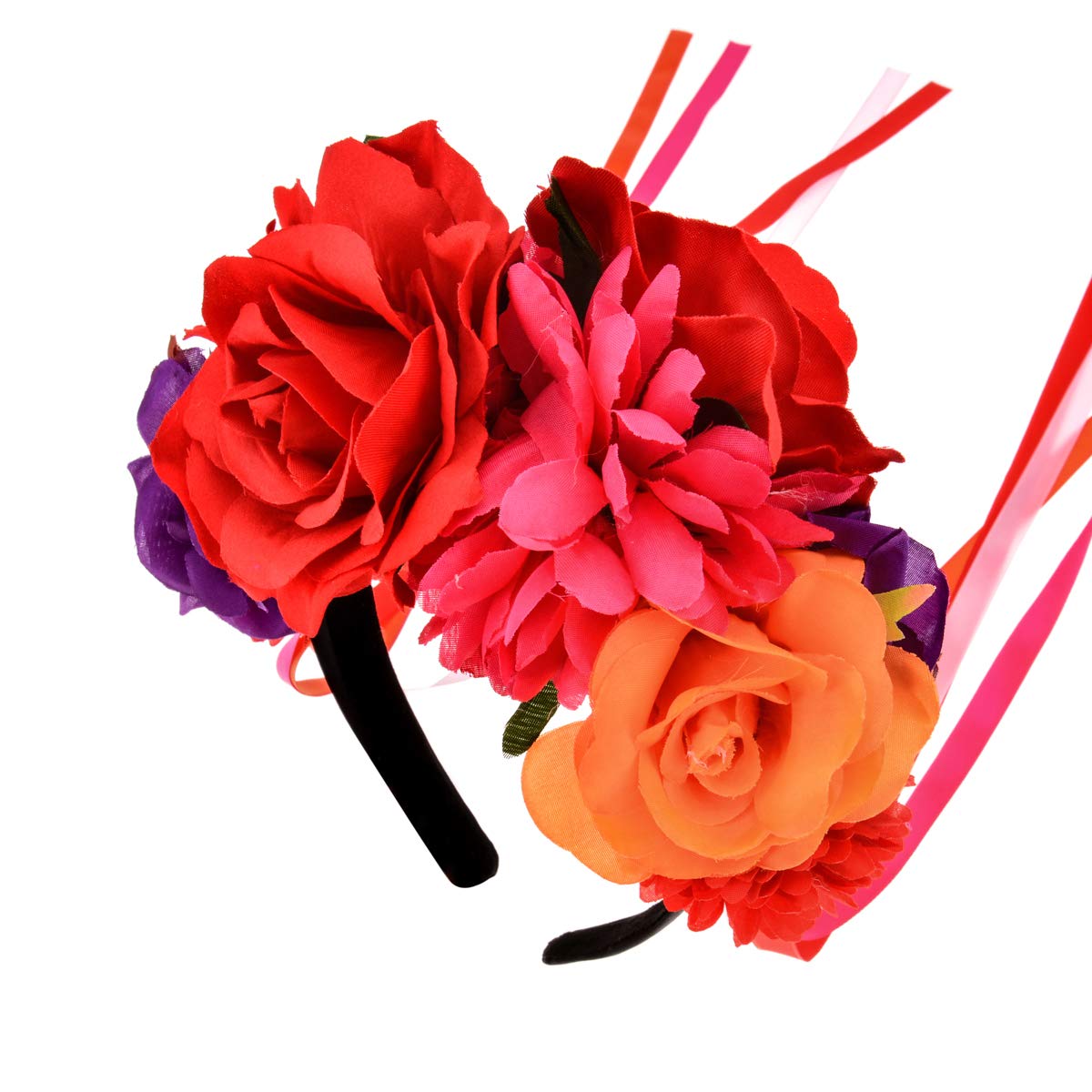 Floral Fall Women Day of the Dead Flower Crown Festival Headband Rose Mexican Floral Headpiece HC-23 (Red Purple)