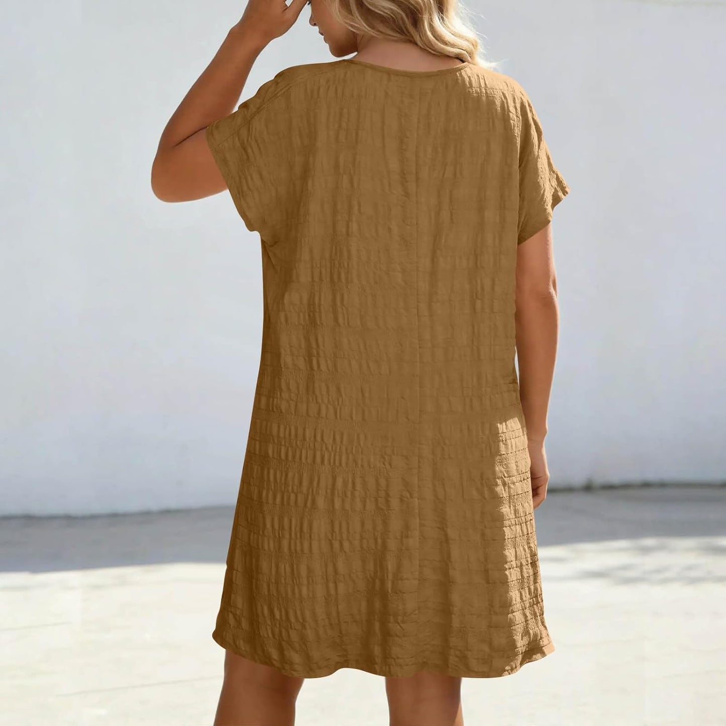 Skiennix Women’s Plus Size Casual V-Neck T-Shirt Dress - Short Sleeve Beach Sundress
